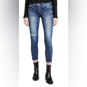 Moussy Vintage Falkner Skinny in Dark Blue Distressed Stretch Jeans